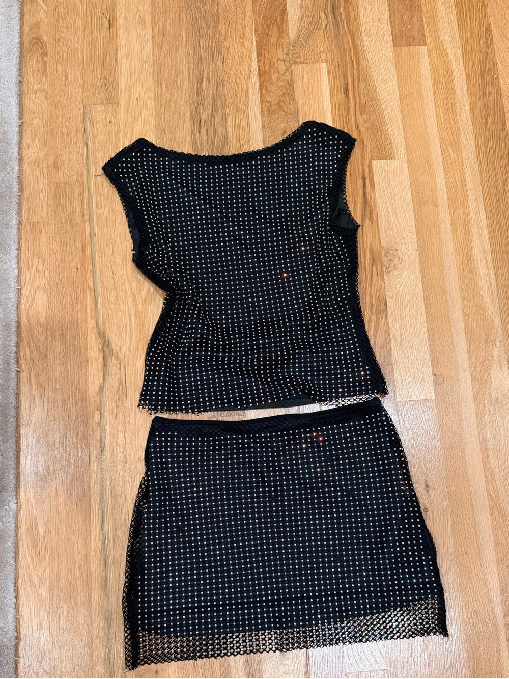PrettyLittleThing Black Studded Mesh Two-Piece Skirt Set